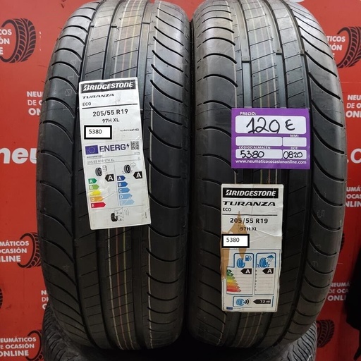 [Ref.5380] 2x 205 55 R19 97H XL 8.0/8.0mm Bridgestone Turanza ECO Ref.5380