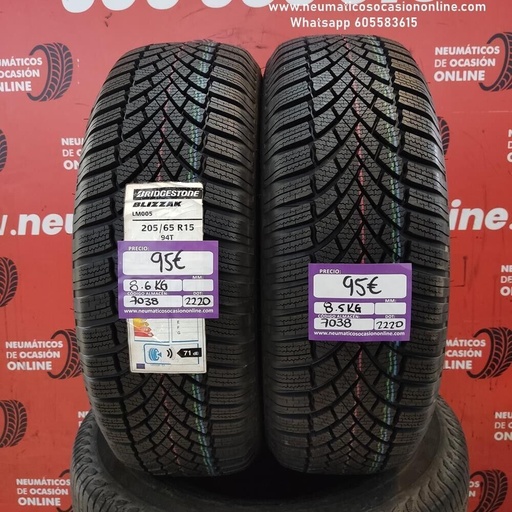 2x 205 65 R15 94T 8.0/8.0mm Bridgestone Blizzak LM005 Ref.7038