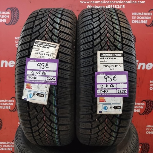 2x 205 65 R15 94T 8.0/8.0mm Bridgestone Blizzak LM005 Ref.7040