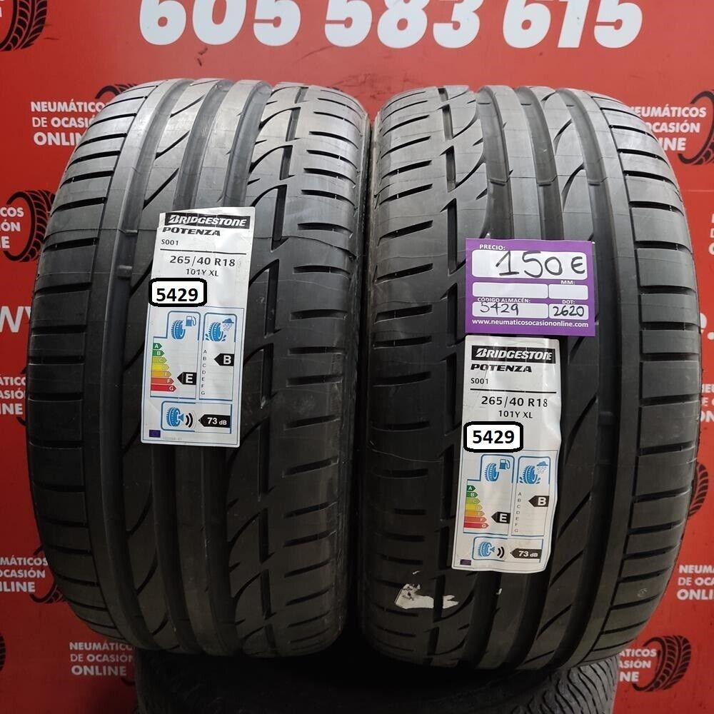 [Ref.5429] 2x 265 40 R18 101Y XL 8.0/8.0mm Bridgestone Potenza S001 Ref.5429