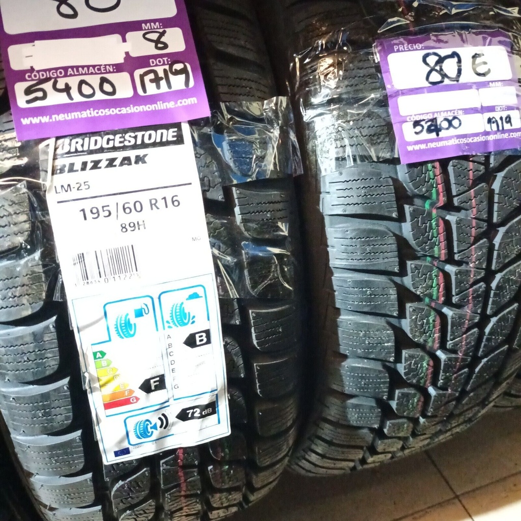 2x 195 60 R16 89H 8.0/8.0mm Bridgestone Blizzak LM-25 Ref.5400