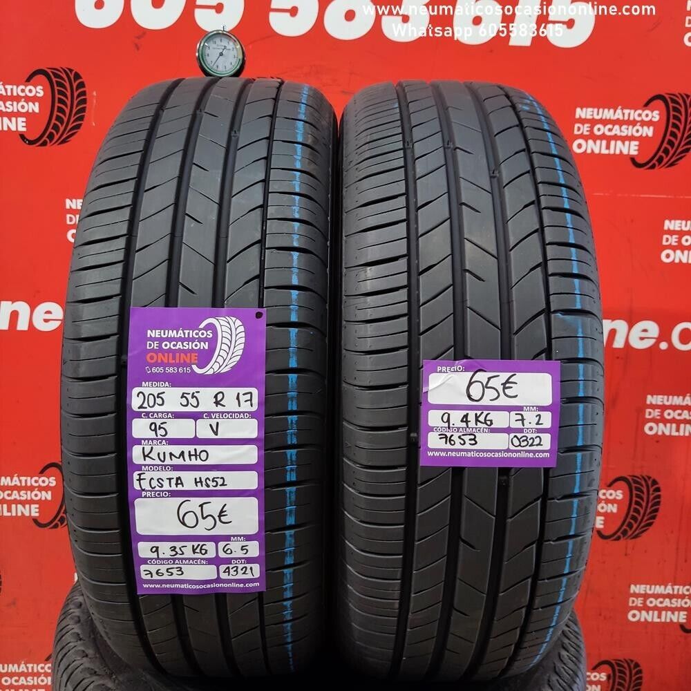 2x 205 55 R17 95V 6.5/7.2mm Kumho Ecsta HS52 Ref.7653