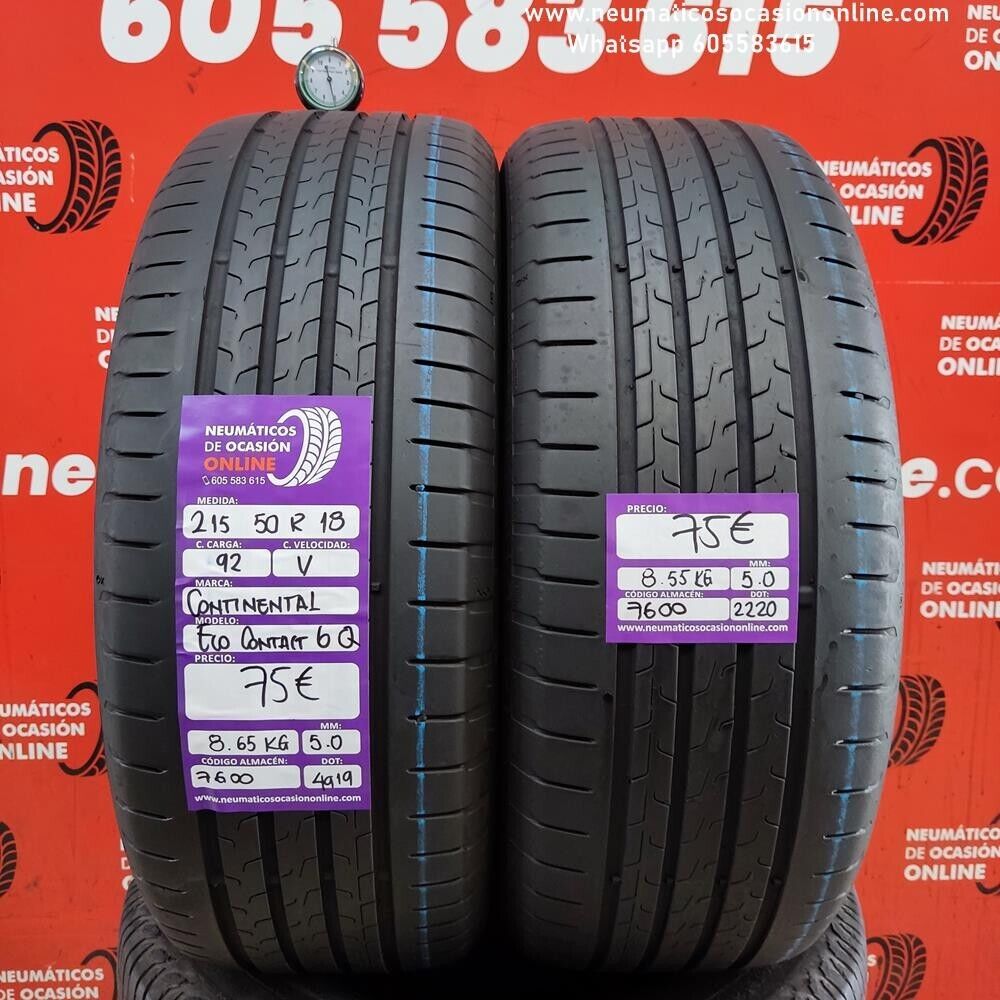 2x 215 50 R18 92V 5.0/5.0mm Continental Eco Contact 6Q Ref.7600