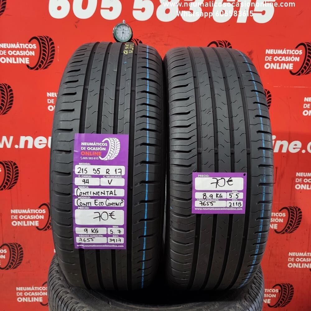 [Ref.7655] 2x 215 55 R17 94V 5.7/5.5mm Continental Conti Eco Contact5 Ref.7655