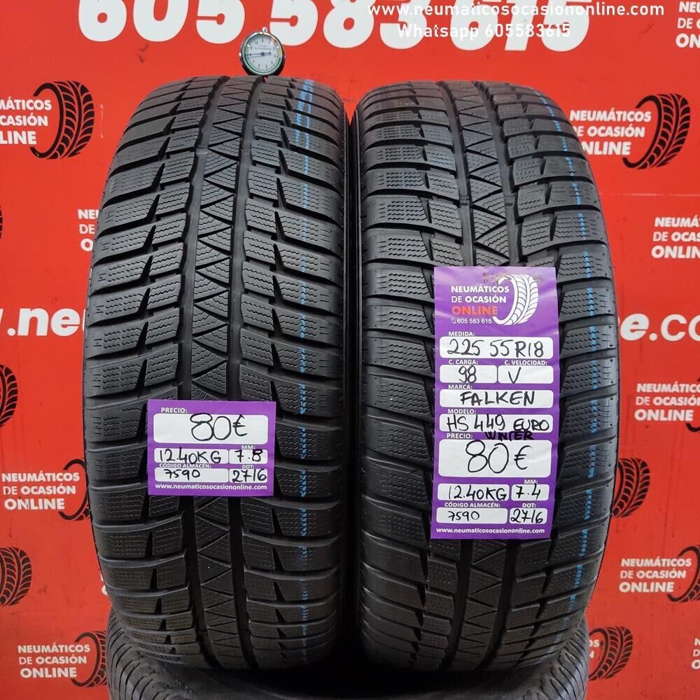 [Ref.7590] 2x 225 55 R18 98V M+S 7.8/7.4mm Falken HS 449 Euro Winter Ref.7590