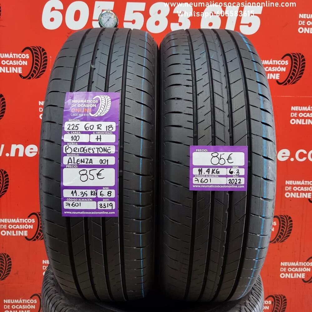 [Ref.7601] 2x 225 60 R18 100H 6.8/6.3mm Bridgestone Alenza 001 Ref.7601