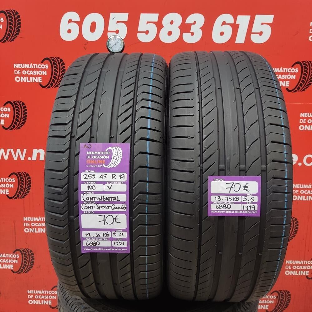 [Ref.6880] 2x 255 45 R19 100V AO 6.8/5.5 mm Continental Conti Sport Contact 5 Ref.6880