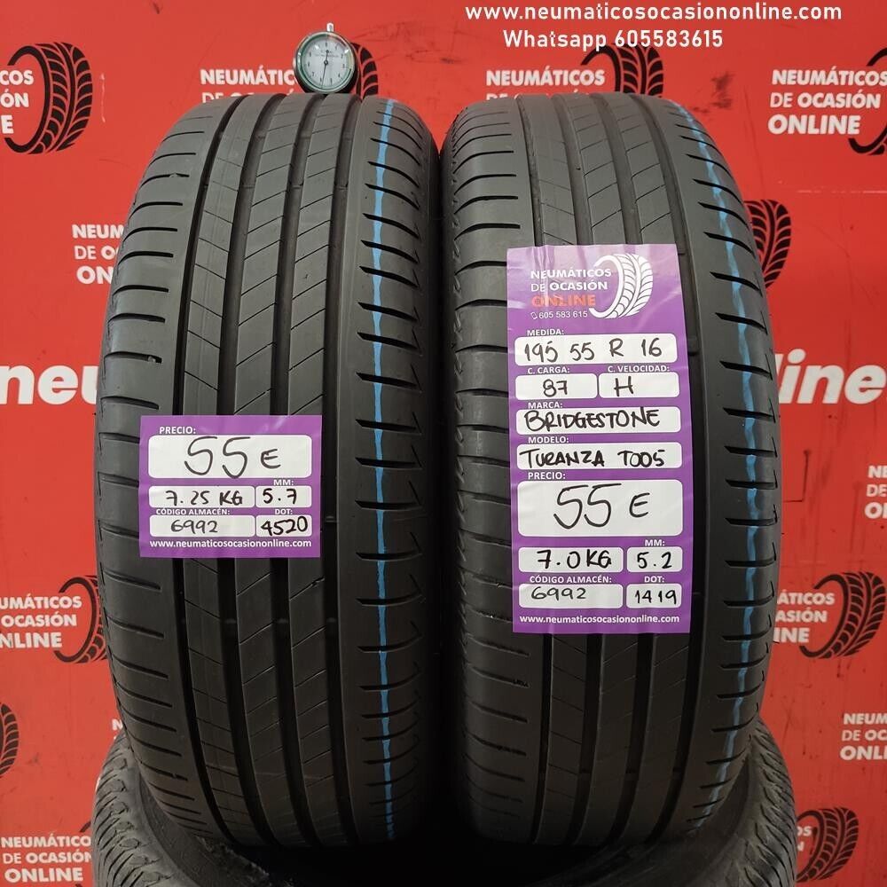 2x 195 55 R16 87H 5.2/5.7mm Bridgestone Turanza T005 Ref.6992