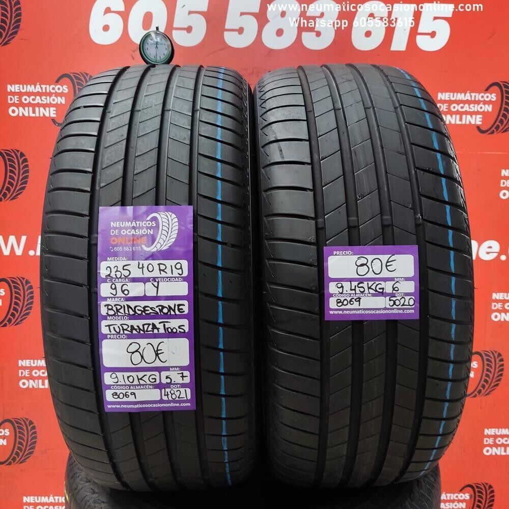 2x 235 40 R19 96Y 6.0/5.7 mm Bridgestone Turanza T005 Ref.8069