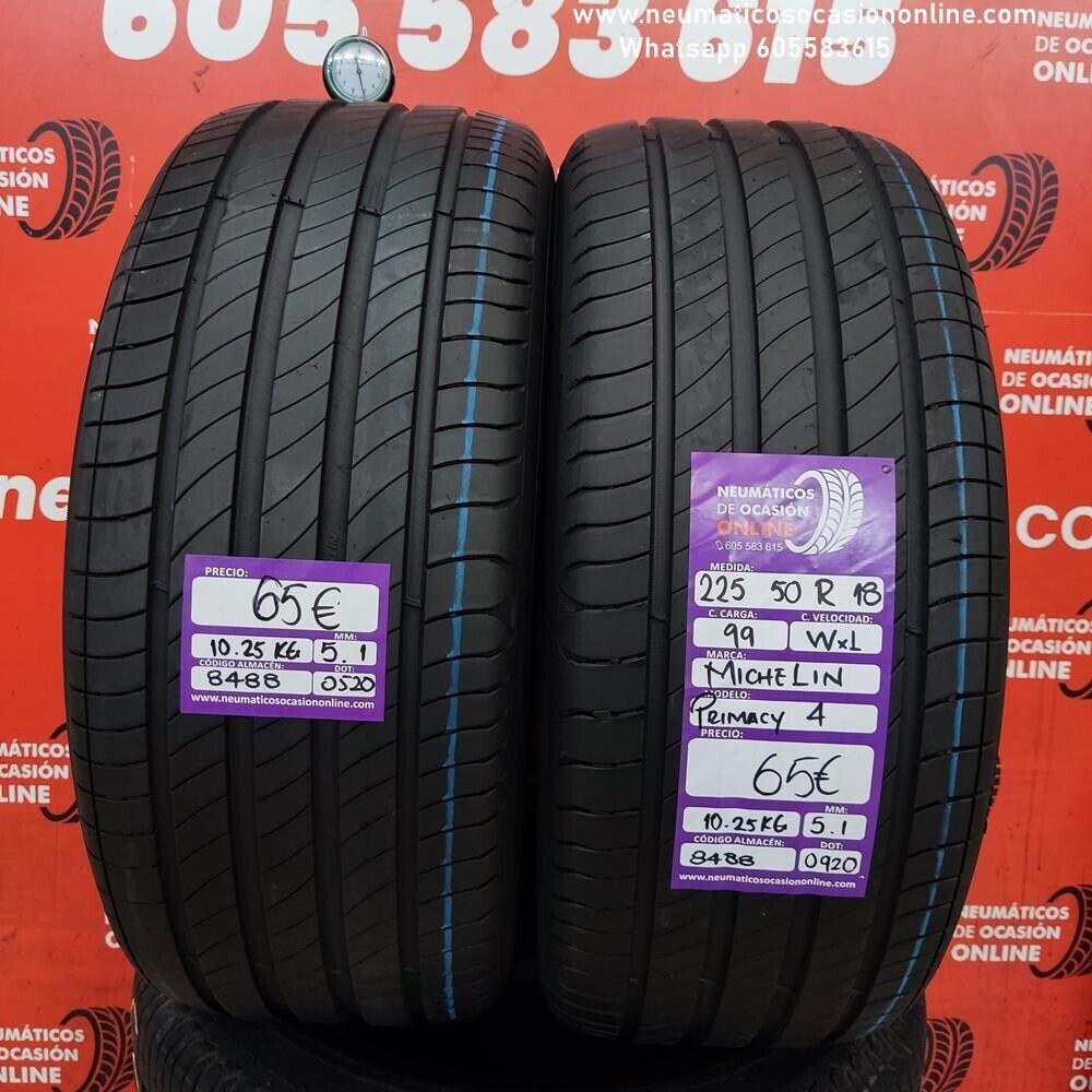 [Ref.8488] 2x 225 50 R18 99W XL 5.1/5.1 mm Michelin Primacy 4 Ref.8488