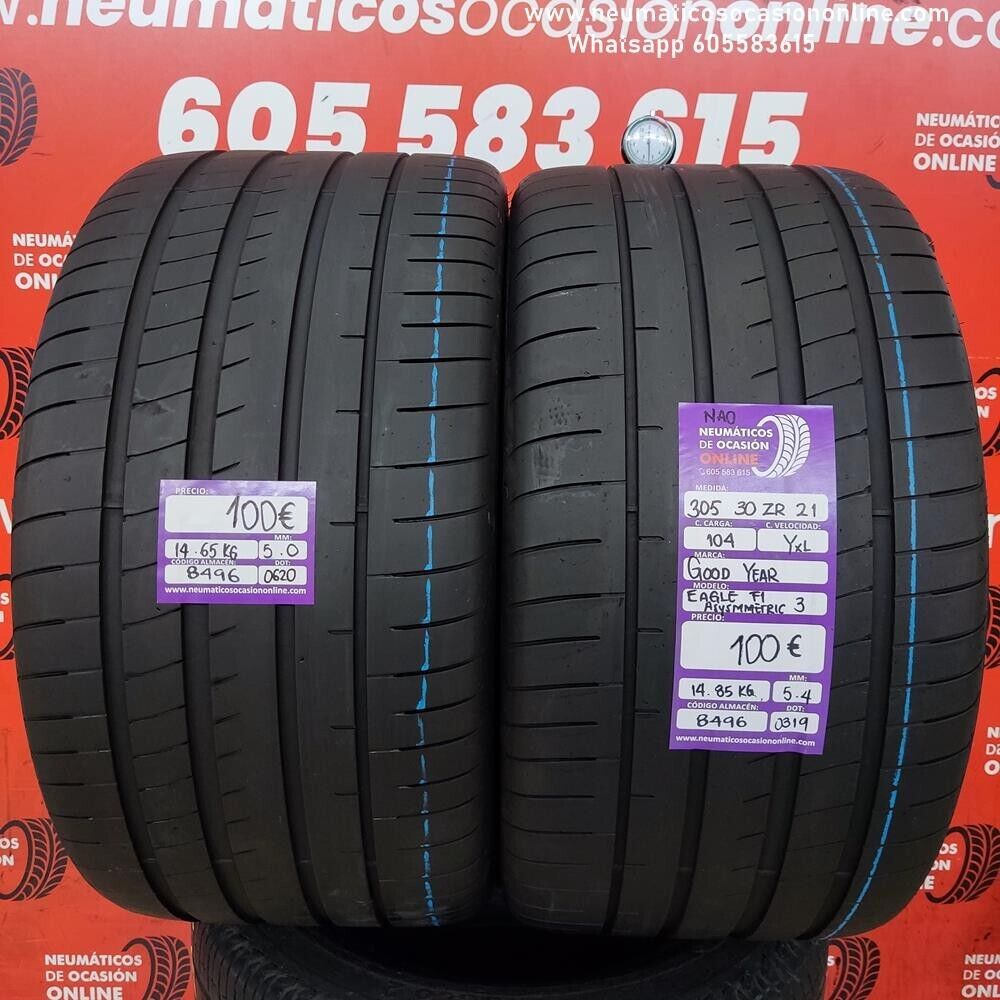 [Ref.8496] 2x 305 30 ZR21 104Y XL 5.4/5.0 mm GoodYear Eagle F1 Asymmetric 3 NAO Ref.8496