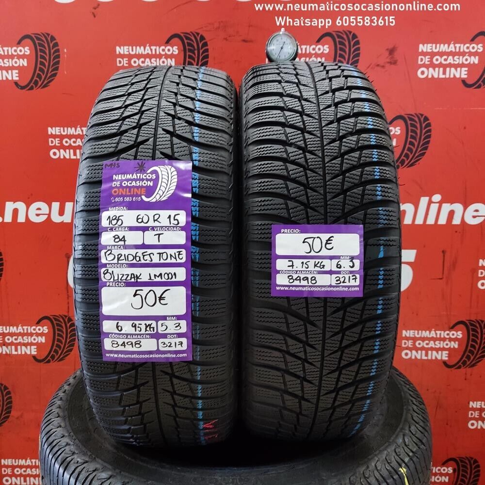 [Ref.8498] 2x 185 60 R15 84T 6.3/5.3 mm Bridgestone Blizzak LM001 M+S Ref.8498