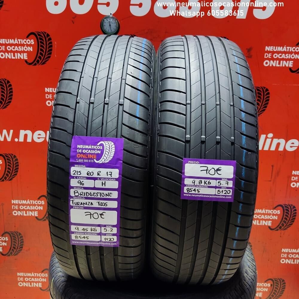 [Ref.8545] 2x 215 60 R17 96H 5.7/5.2 mm Bridgestone Turanza T005 Ref.8545