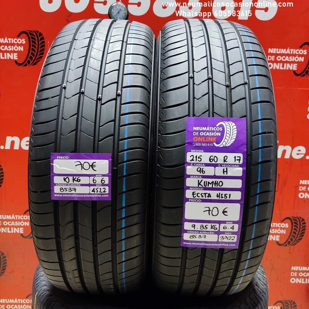 [Ref.8537] 2x 215 60 R17 96H 6.6/6.4 mm Kumho Ecsta HS51 Ref.8537