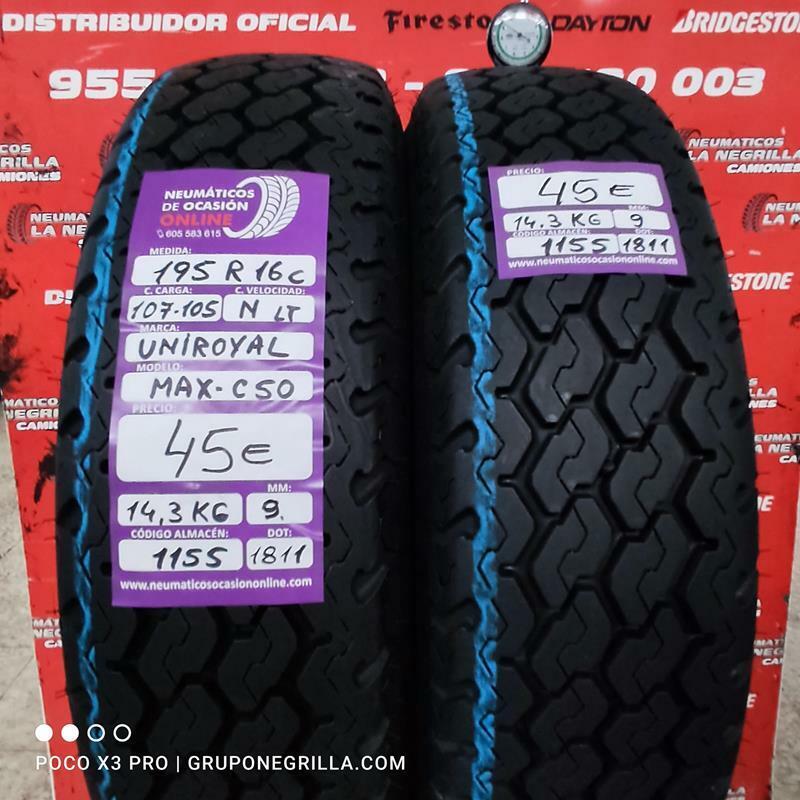 [Ref.1155] 2 X 195 R 16C 107/105N Lt 9.0/9.0mm Uniroyal Max C50 Ref. 1155