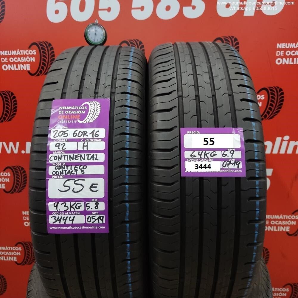 2x 205 60 R16 92H 5.8/6.9mm Continental Conti Eco Contact5 Ref.3444