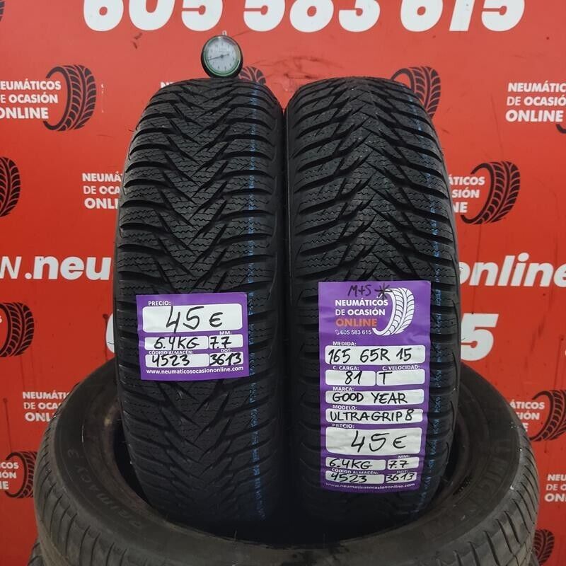 [Ref.4523] 2x 165 65 R15 81T M+S 7.7/7.7mm Goodyear UltraGrip8 Ref.4523