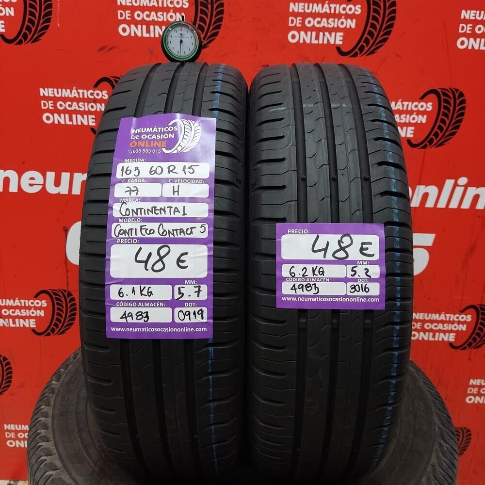 [Ref.4983] 2x 165 60 R15 77H 5.7/5.2mm Continental Conti Eco Contact 5 Ref.4983