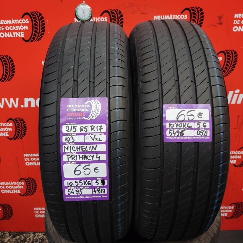 2x 215 65 R17 103V XL 5.0/5.6mm Michelin Primacy 4 Ref.5495