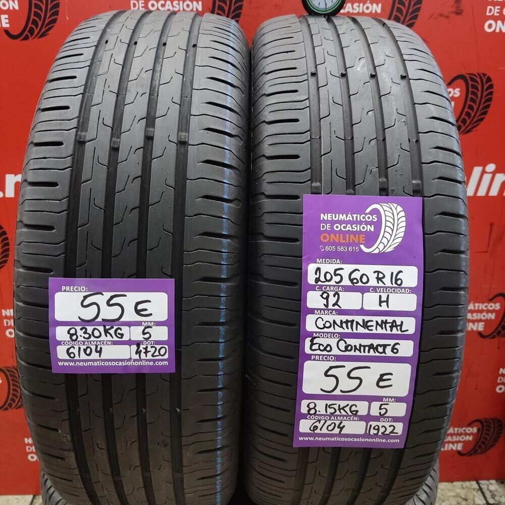 2x 205 60 R16 92H 5.0/5.0mm Continental Eco Contact 6 Ref.6104