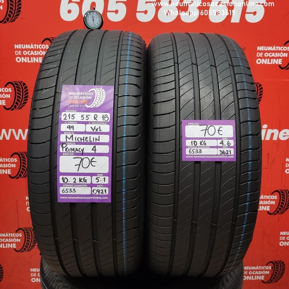 [Ref.6533] 2x 215 55 R19 99V XL 5.1/4.6mm Michelin Primacy 4 Ref.6533