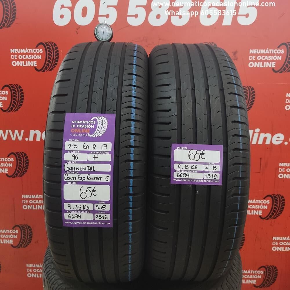 2x 215 60 R17 96H 5.8/4.8mm Continental Conti Eco Contact5 Ref.6689