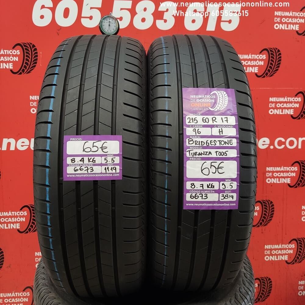 [Ref.6673] 2x 215 60 R17 96H 5.5/5.5mm Bridgestone Turanza Too5 Ref.6673