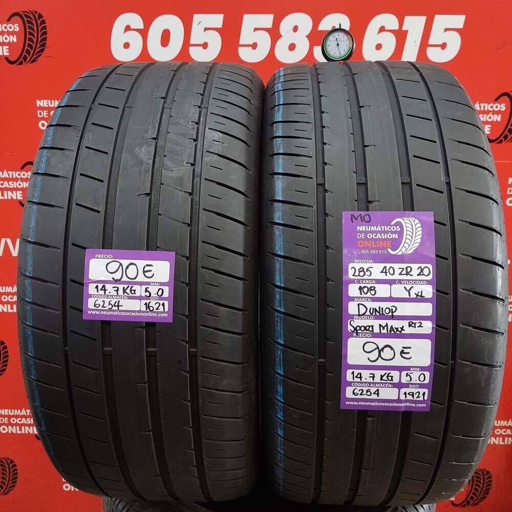 [Ref.6254] 2x 285 40 R20 108Y XL Mo 5.0/5.0mm Dunlop Sport Maxx Rt2 Ref.6254