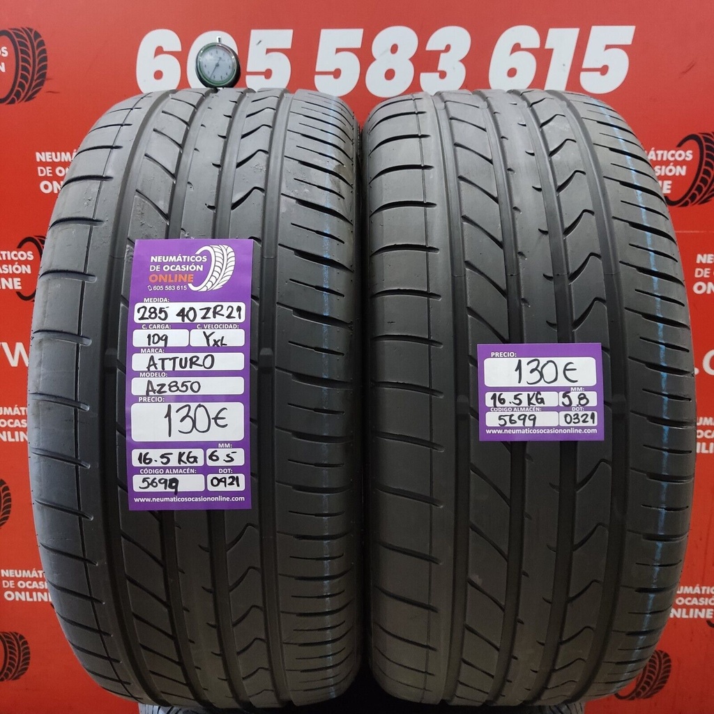 2x 285 40 R21 109Y XL ZR 6.5/5.8mm Atturo AZ850 Ref.5699