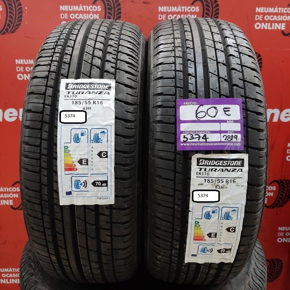 [Ref.5374] 2x 185 55 R16 83H 8.0/8.0mm Bridgestone Turanza ER370 Ref.5374