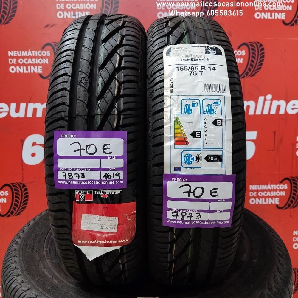 [Ref.7873] 2x 155 65 R14 75T Uniroyal Reain Expert 3 DOT 4619 (Sin Uso)   Ref.7873