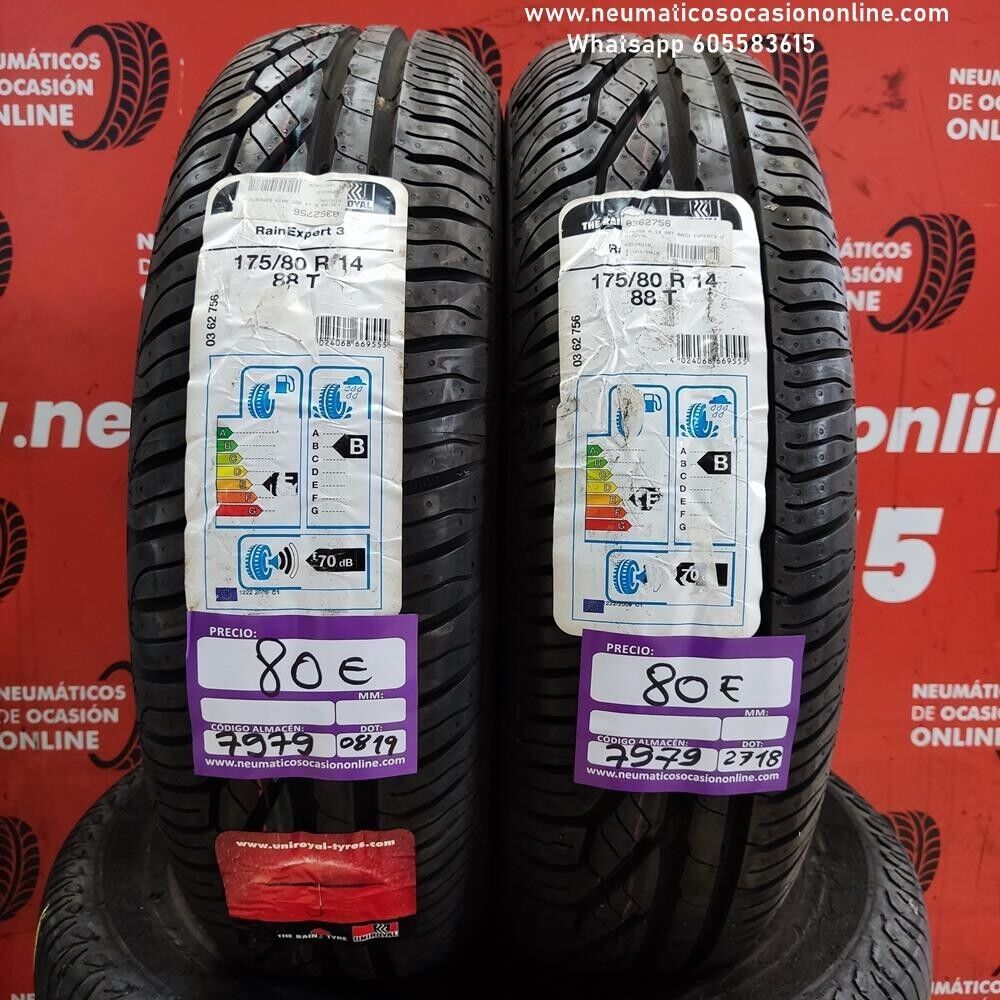 [Ref.7979] 2x 175 80 R14 88T Uniroyal Rain Exper 3 DOT 2718/0819 (Sin Uso) Ref.7979