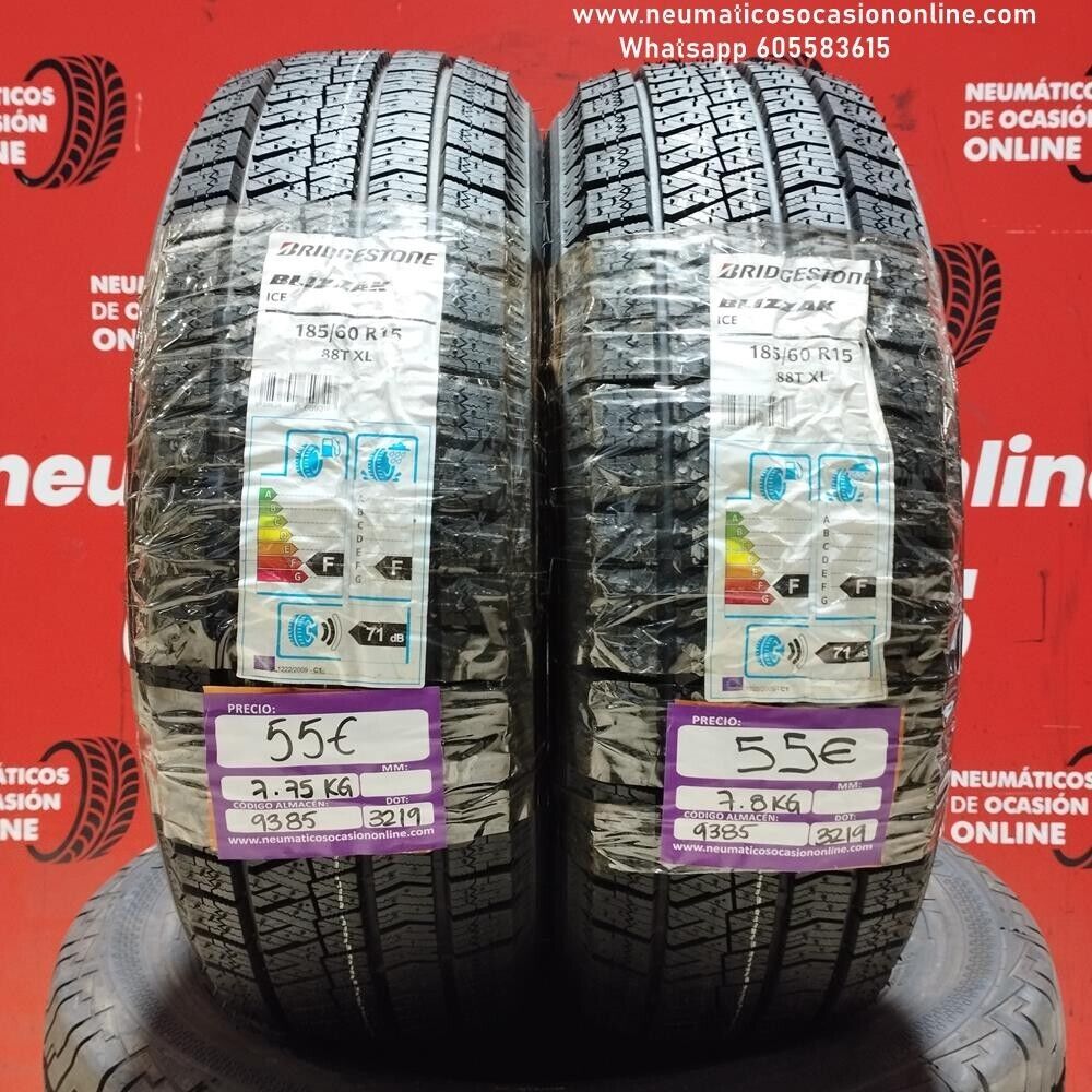 2x 185 60 R15 88T Bridgestone Blizzak DOT 3219/3219 (Sin Uso) Ref.9385