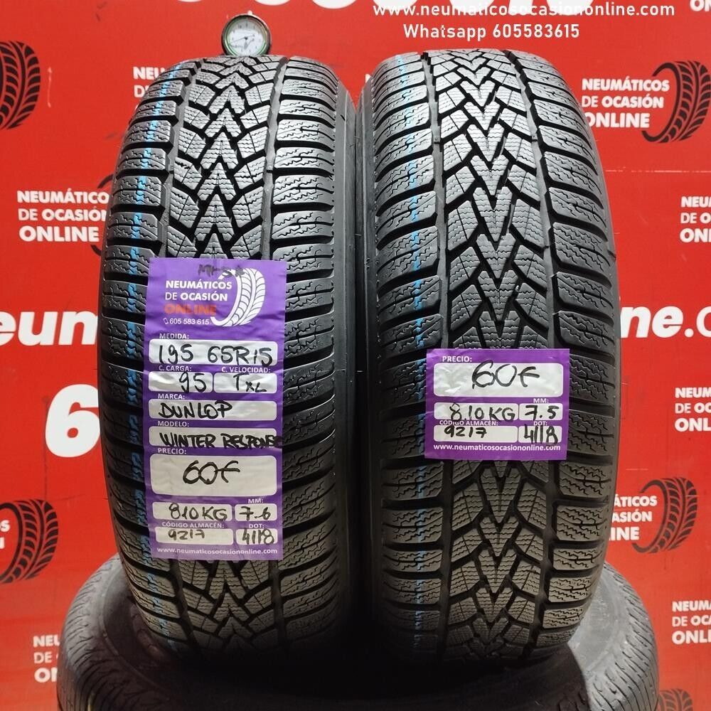 2x 195 65 R15 95T XL Dunlop Winter Response-2 M+S 7.6/7.5 mm Ref.9217