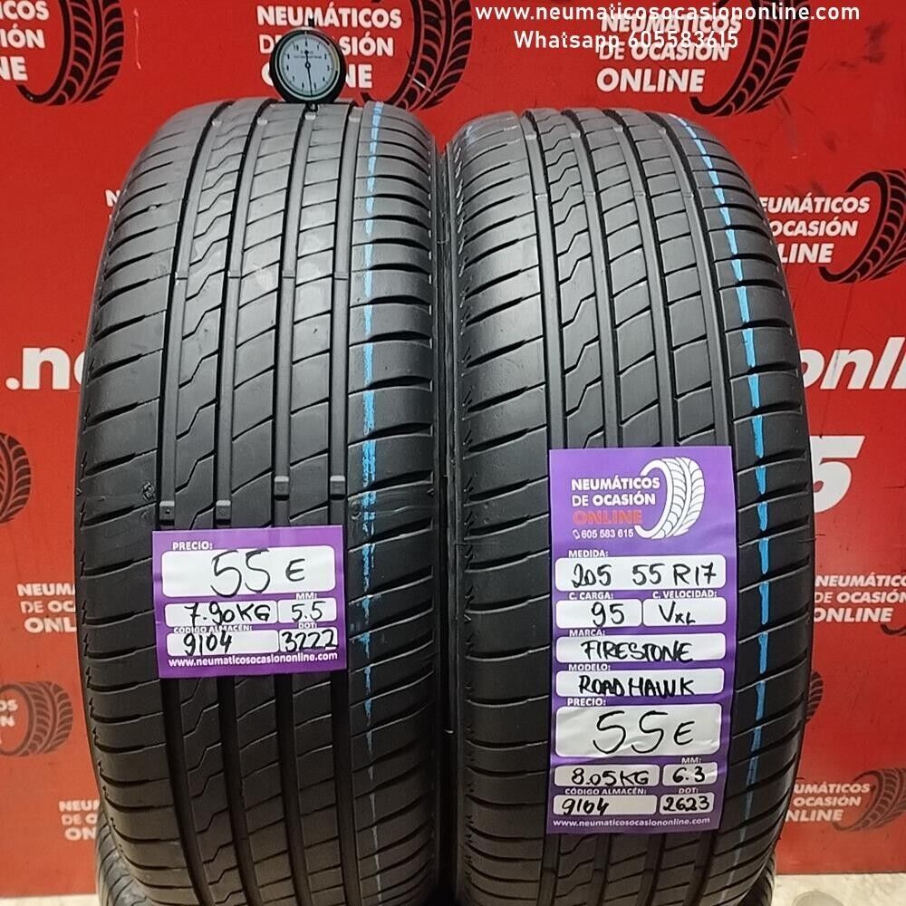 2x 205 55 R17 95V XL Firestone Road Hawk 6.3/5.5 mm Ref.9104