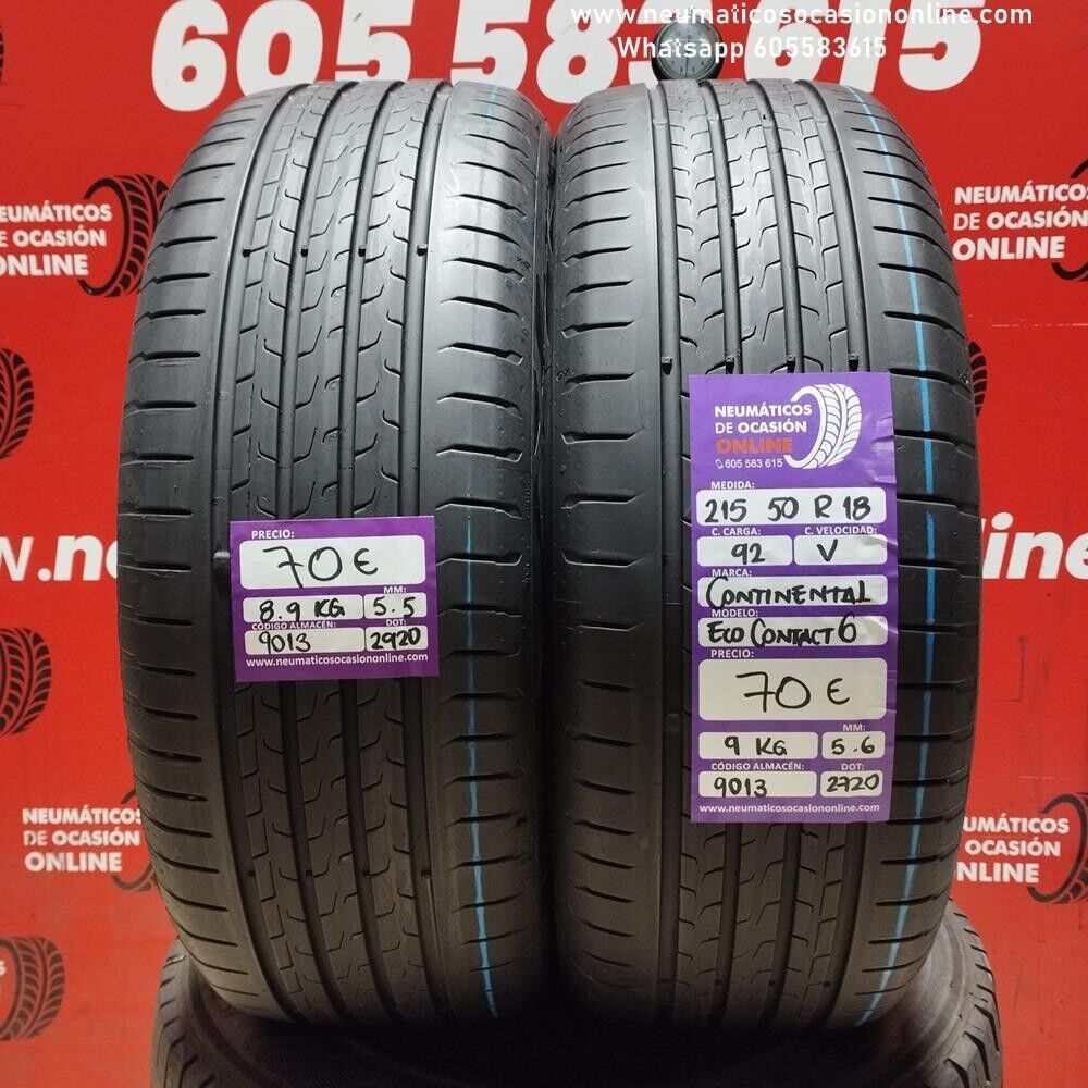 [Ref.9013] 2x 215 50 R18 92V Continental Eco Contact 6   5.6/5.5 mm Ref.9013