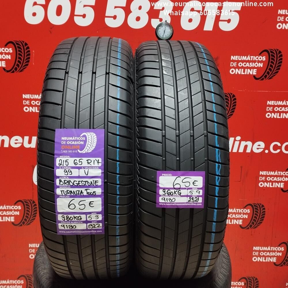 2x 215 65 R17 99V Bridgestone Turanza T005 5.9/5.3 mm Ref.9180