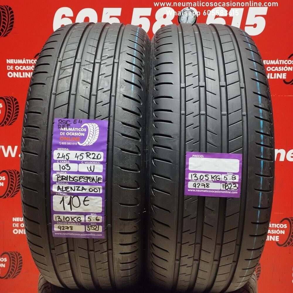 [Ref.9278] 2x 245 45 R20 103W Bridgestone Alenza 001 5.6/5.8mm Ref: 9278