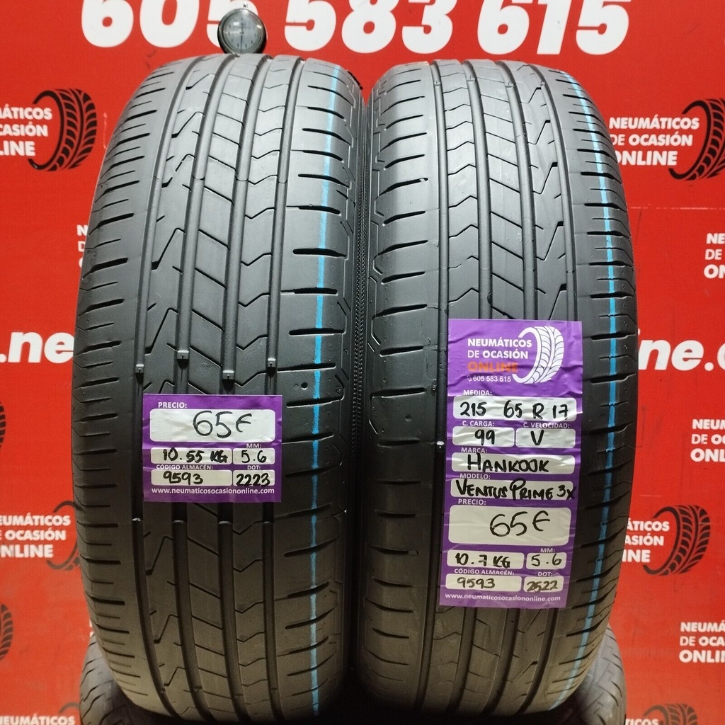 2x 215 65 R17 99V HANKOOK VENTUS PRIME 3X 5.6/5.6mm REF:9593