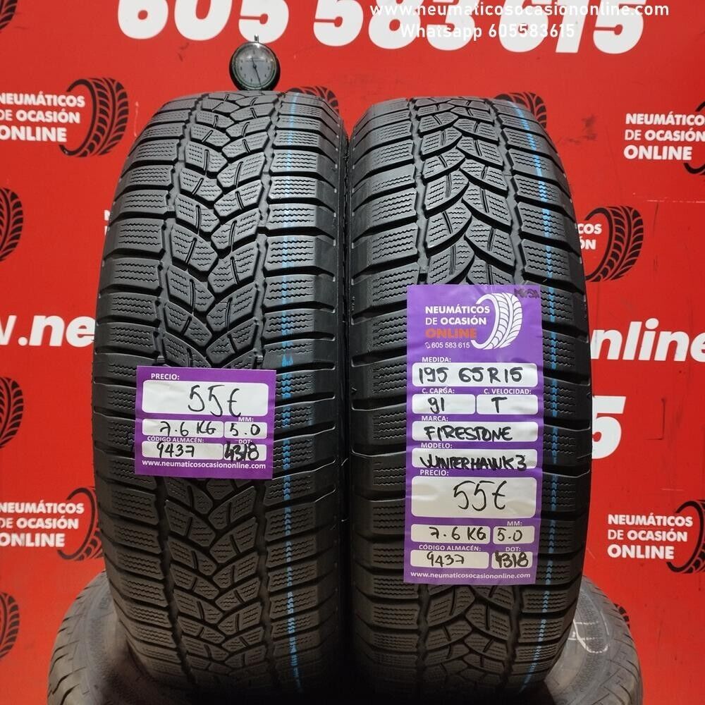 2x 195 65 R15 91T FIRESTONE WINTER HAWK3 5.0/5.0mm REF:9437