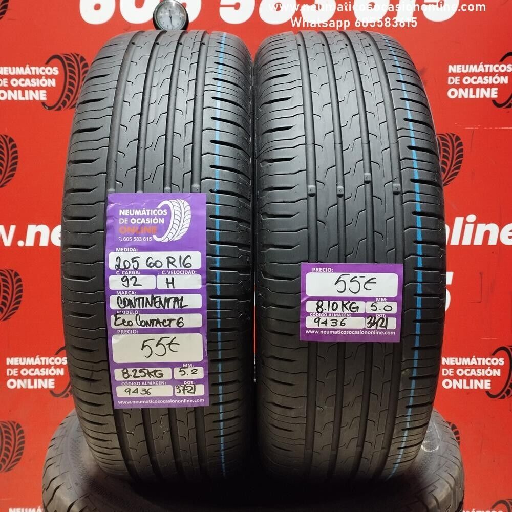 2x 205 60 R16 92H CONTINENTAL ECOCONTACT6 5.2/5.0mm REF:9436