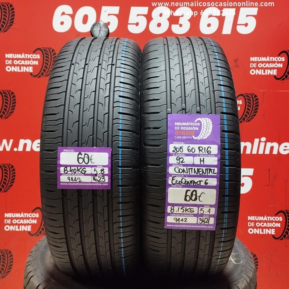 2x 205 60 R16 92H CONTINENTAL ECOCONTACT6 5.8/5.4mm REF:9442