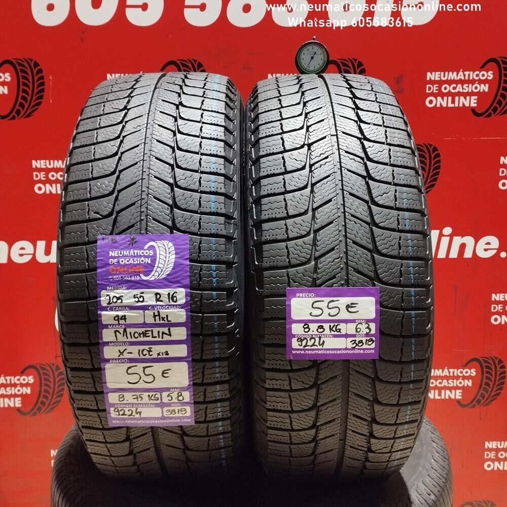 2x 205 55 R16 94HXL MICHELIN X-ICE X12 5.8/6.3mm REF:9224