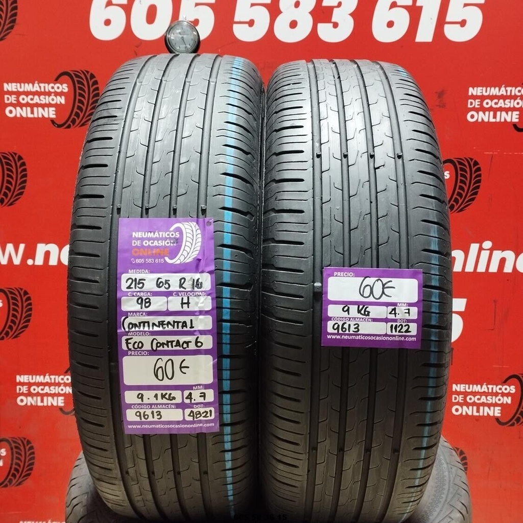 2x 215 65 R16 98H CONTINENTAL ECOCONTACT6 4.7/4.7mm REF:9613