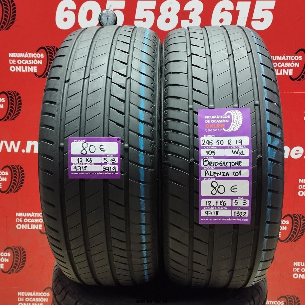 2x 245 50 R19 105WXL BRIDGESTONE ALENZA 001 5.8/5.3mm REF:9718