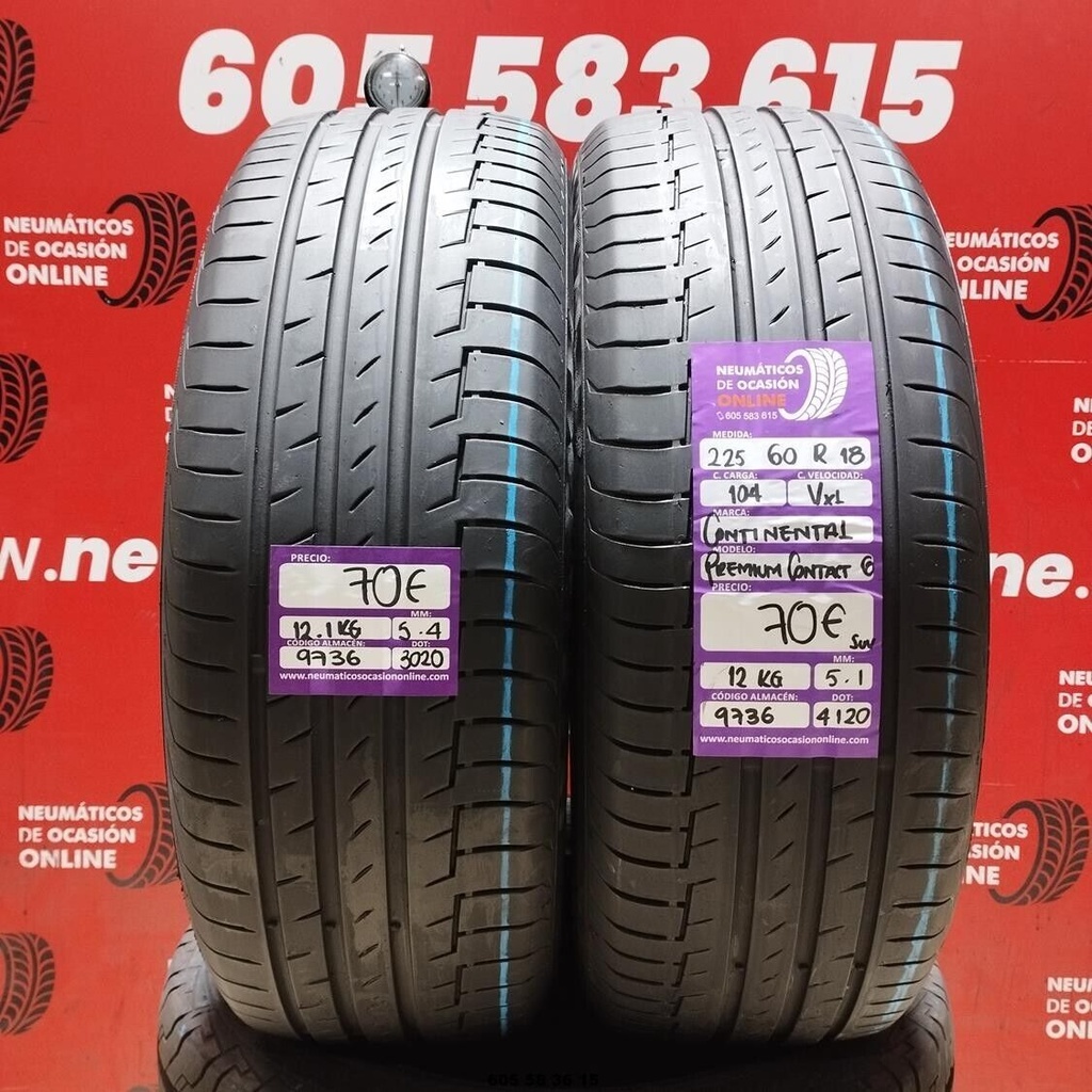 2x 225 60 R18 104VXL CONTINENTAL PREMIUM CONTACT 6 suv 5.1/5.4mm REF:9736