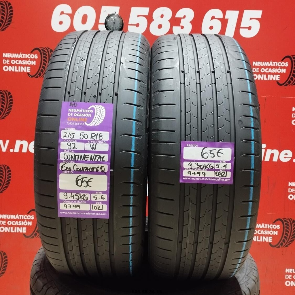 2x 215 50 R18 92W CONTINENTAL ECO CONTACT 6Q AO 5.6/5.4mm REF:9799