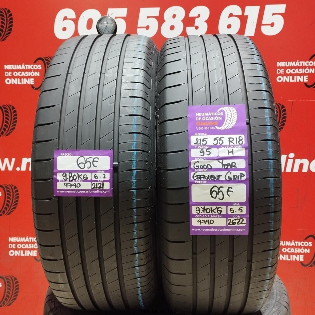 2x 215 55 R18 95H GOODYEAR EFFICIENT GRIP 6.2/5.5mm REF:9790