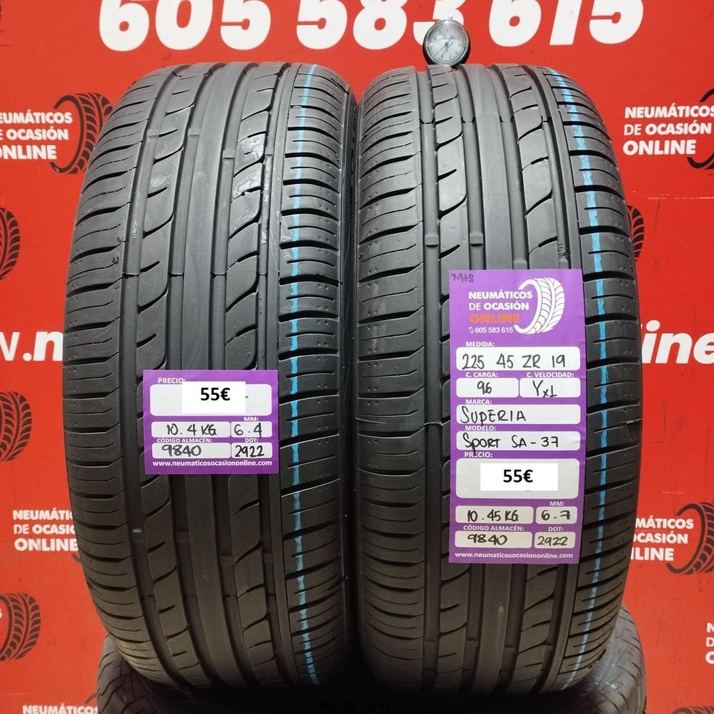 2x 225 45 Z R19 96YXL SUPERIA SPORT SA-37 M+S 6.4/6.7mm REF:9840