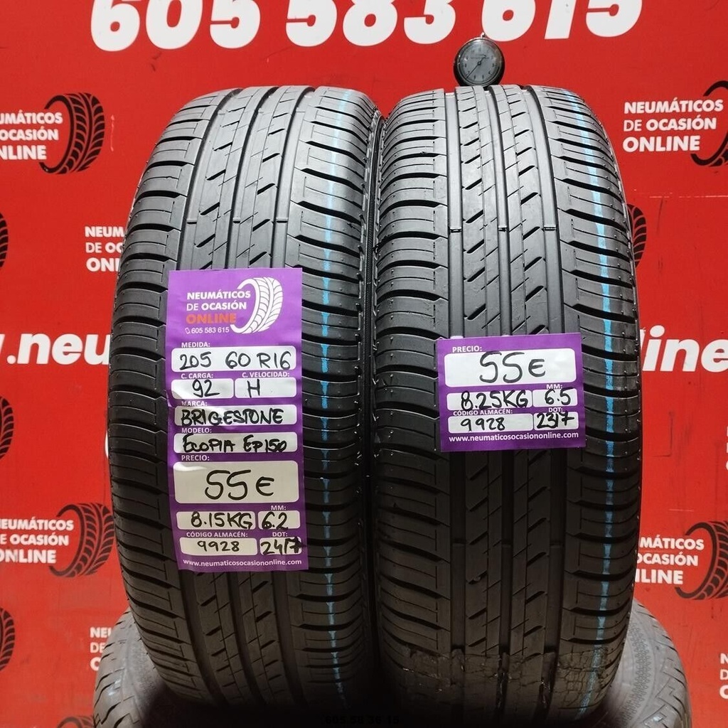 2x 205 60 R16 92H BRIDGESTONE ECOPIA EP150 6.2/6.5mm REF:9928